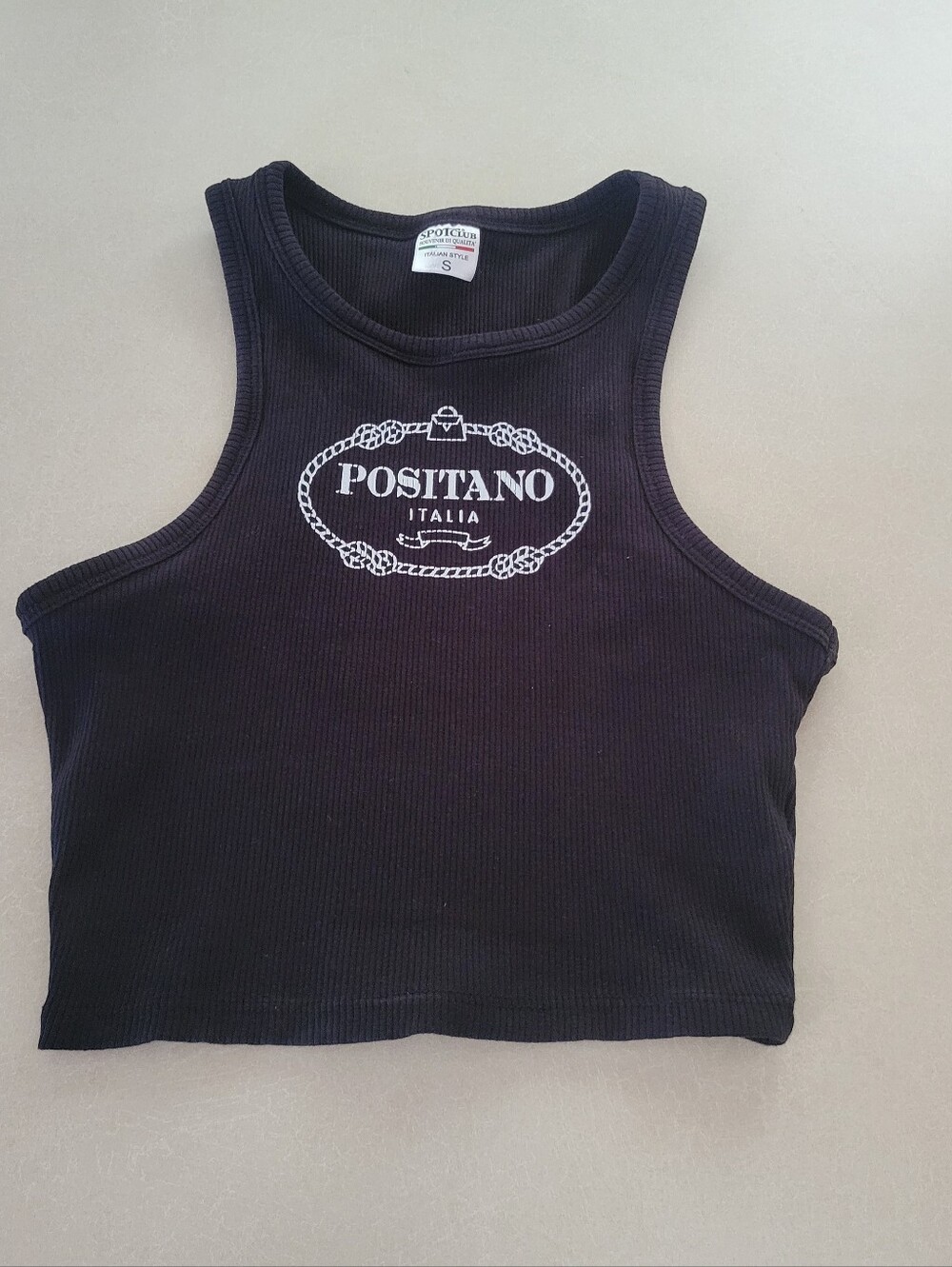 Positano Italia Black Ribbed Crop Tank